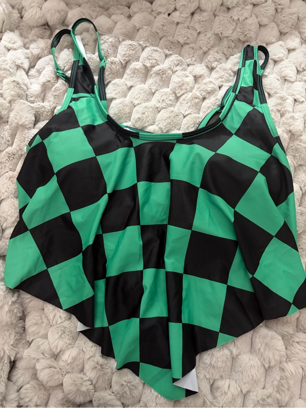 Women’s Green and Black Check Swim Top Large NWT